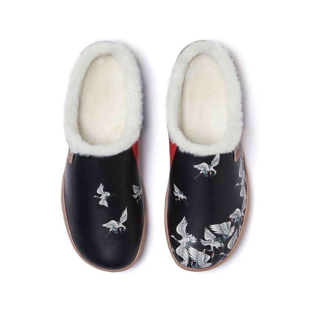 UIN Women's Mules Comfort Shoes Wide Toe Casual Slippers(CRANE IN DARK MALAGA）